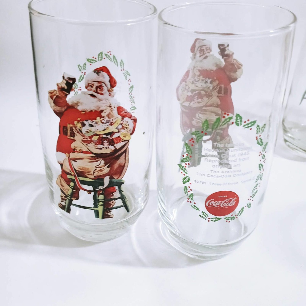 Vtg Coca-Cola Classic Santa Claus Set of 6 Drinking Glass Water Tumblers  (su1)